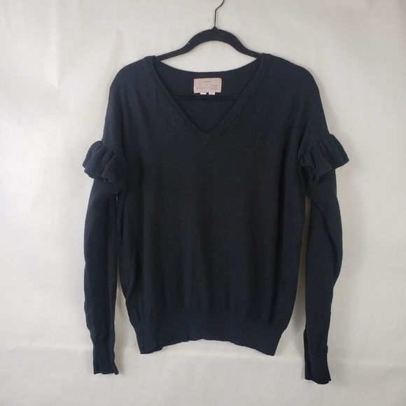 Anthropologie Folk by Hansel from Basel Black Ruffle Long Sleeve Sweater - Picture 1 of 5
